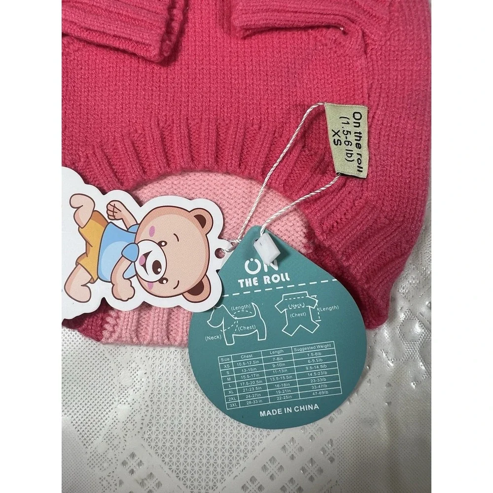 Dog Sweater ON THE ROLL  Apparel for Dogs Pink Hoodie Size XS Pink 1.5-6 Lb